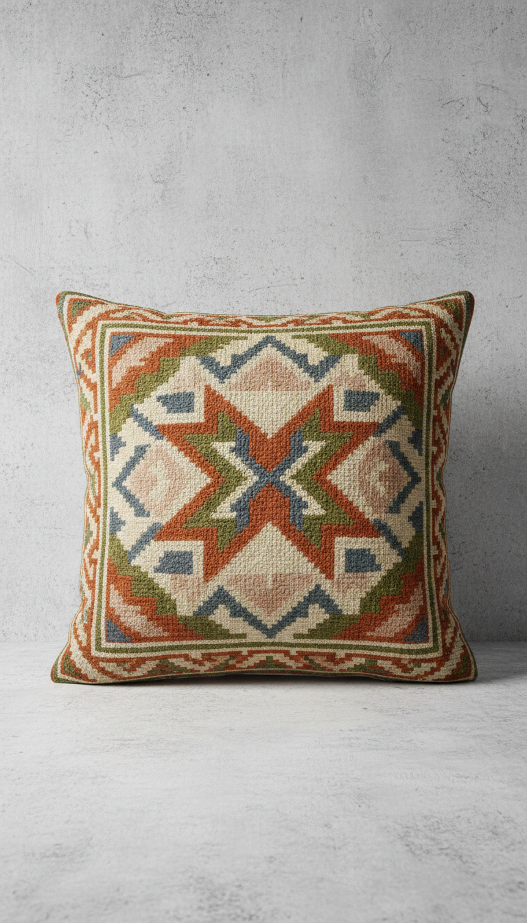 Tatreez Throw Pillow in Natural Cotton