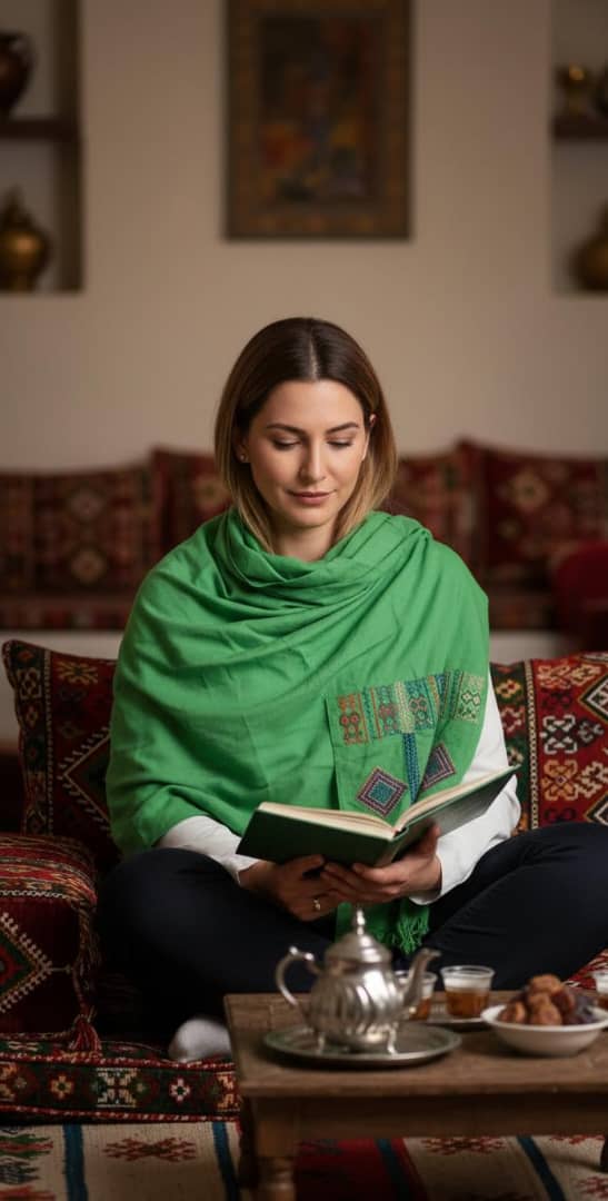 Green Tatreez Scarf