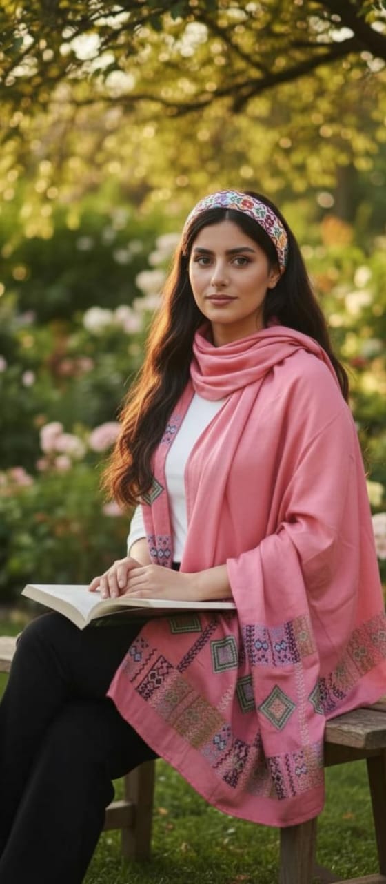 🌸 Pink Tatreez Scarf – Grace in Every Stitch
