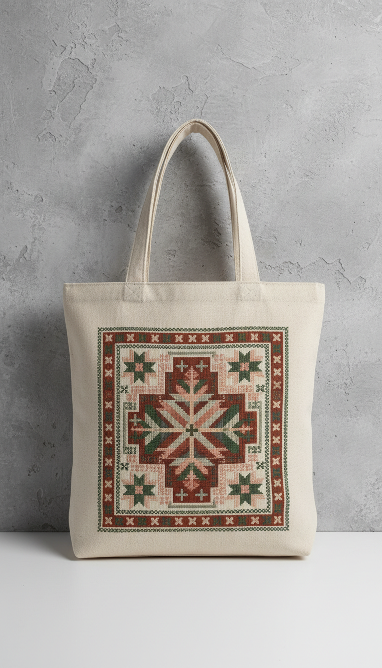 Tatreez Motif Tote Bag in Heavy Canvas
