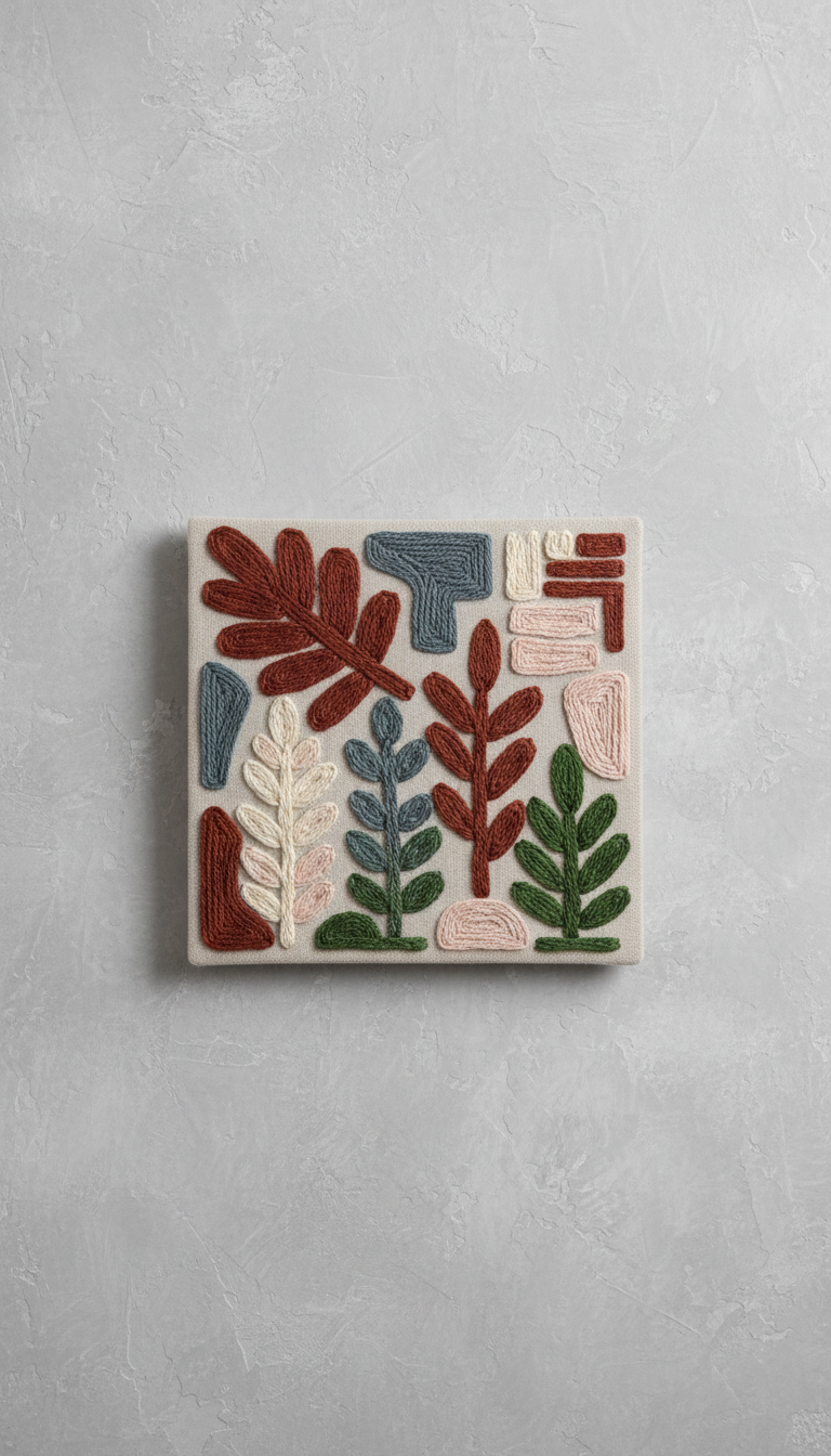 Embroidered Wall Art Panel with Pomegranate Design
